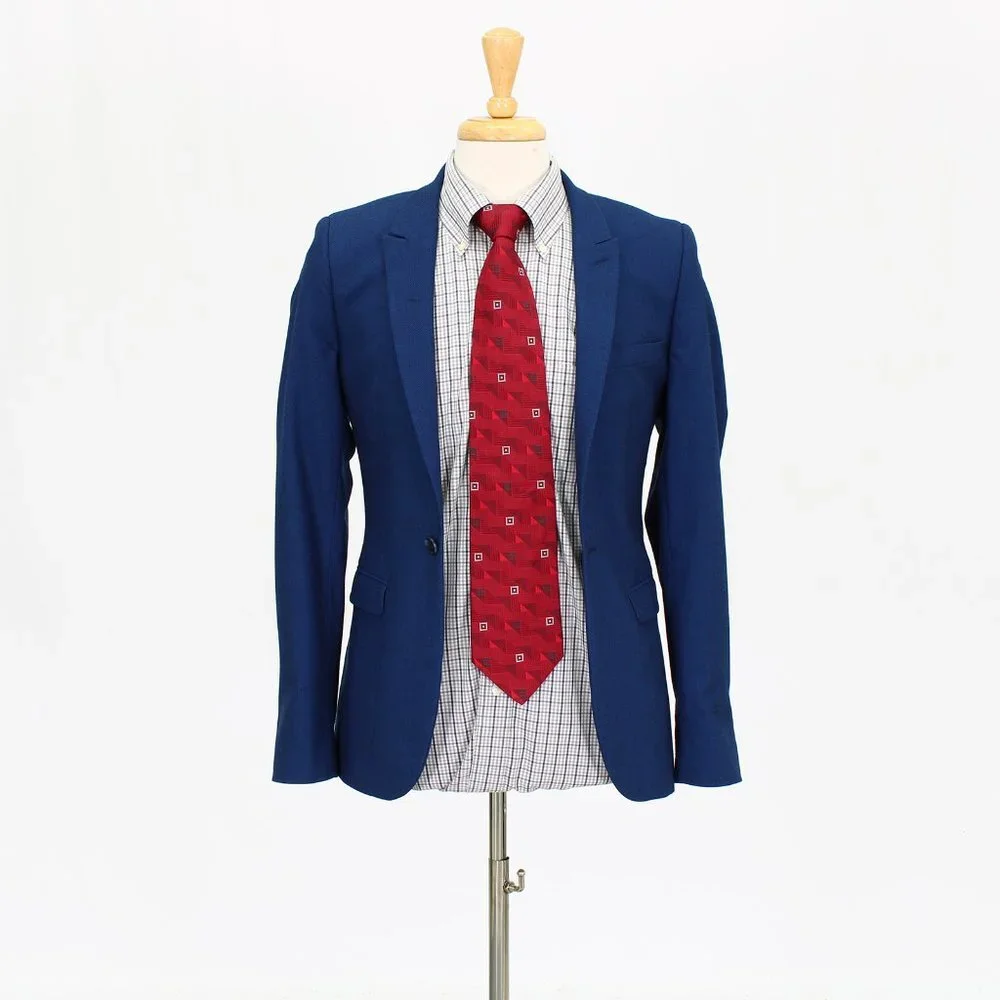 Topman 36R Blue Solid 1-Button Sport Coat Blazer Jacket O718